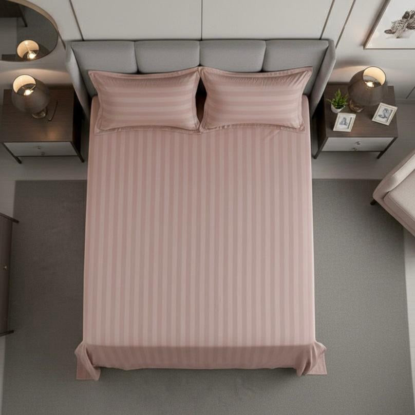 Peach striped 600 TC Bedding Set | 100% Cotton Sheets | Deep Pocket | 4-Piece Set