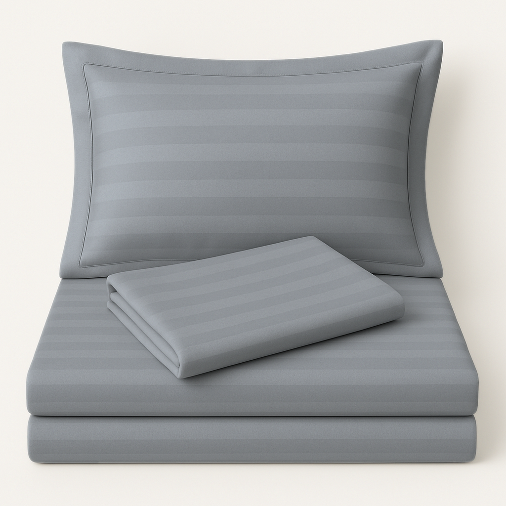 Light Grey striped 600 TC Bedding Set | 100% Cotton Sheets | Deep Pocket | 4-Piece Set
