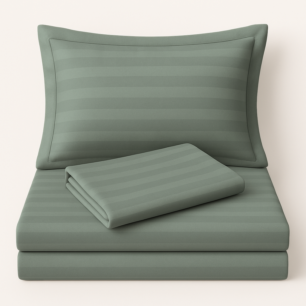 Christmas Special Red Comforter & Sage Green Striped Bedsheet Set (400 TC + 600 TC)