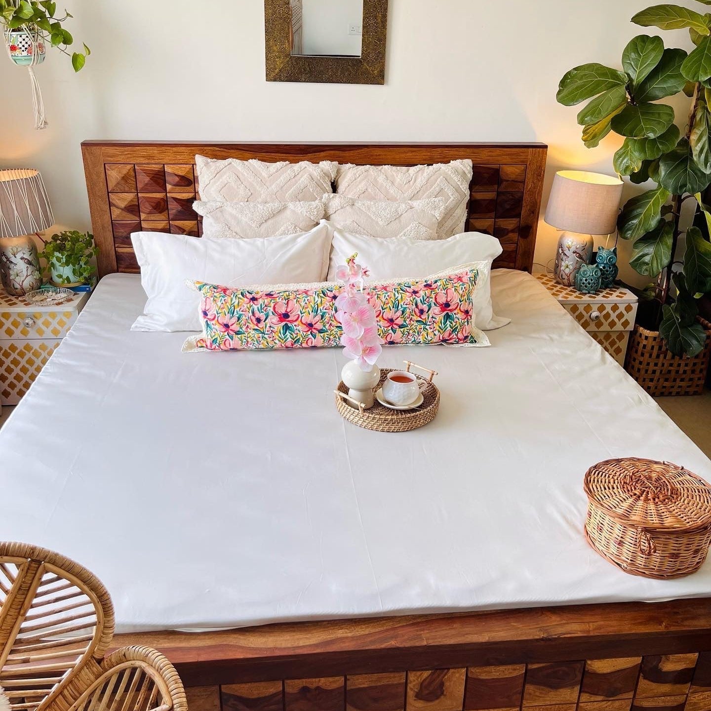 White bedding set | 100% Cotton Sheets | Deep Pocket | 4-Piece Set