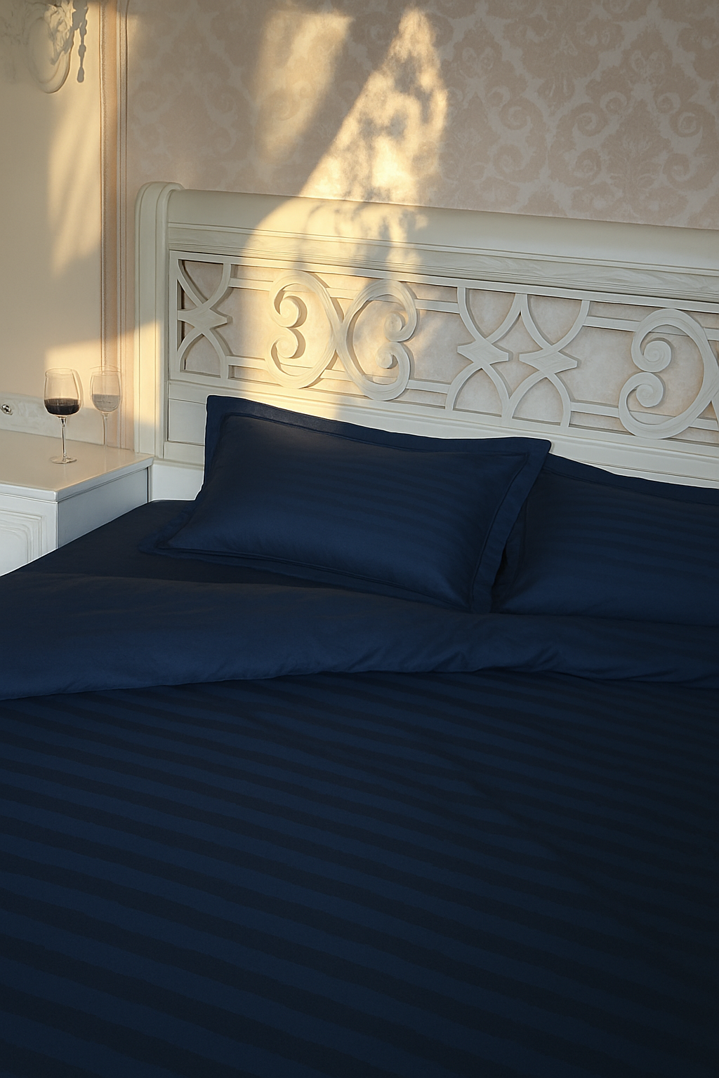 Dark blue striped 600 TC Bedding Set | 100% Cotton Sheets | Deep Pocket | 4-Piece Set