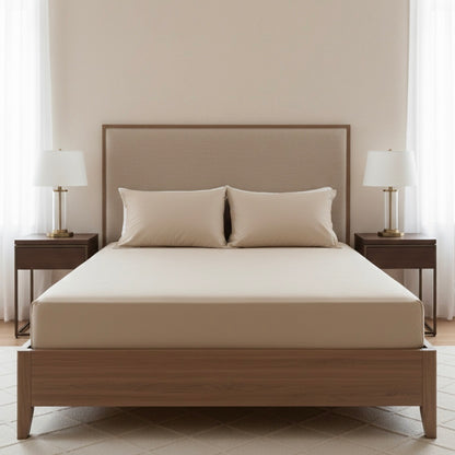 Ivory beige 5 pcs Luxury Complete bedding Set | Fitted, Flat Bedsheet, and Duvet cover