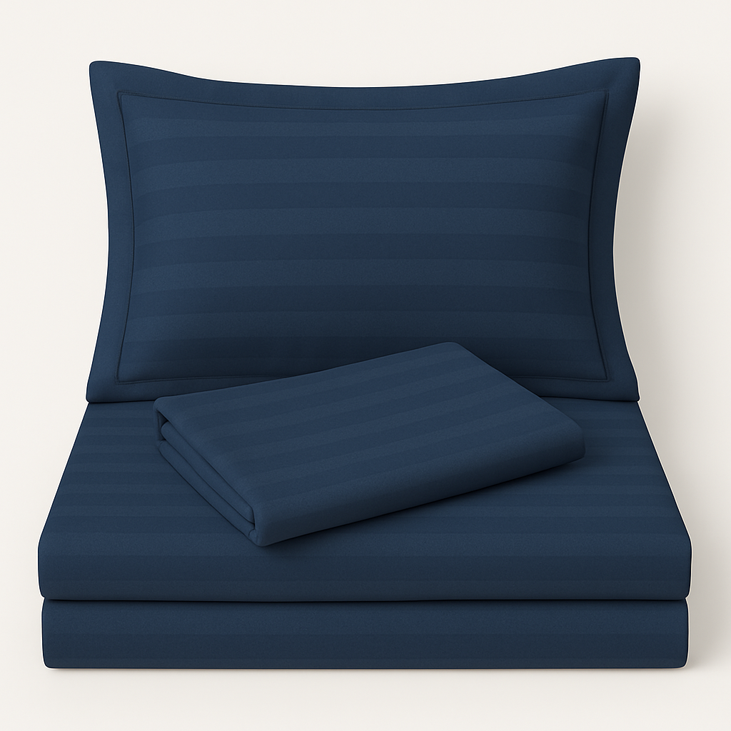 Dark blue striped 600 TC Bedding Set | 100% Cotton Sheets | Deep Pocket | 4-Piece Set