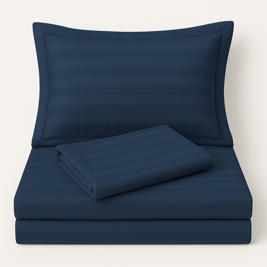 Dark blue striped 600 TC Bedding Set | 100% Cotton Sheets | Deep Pocket | 4-Piece Set