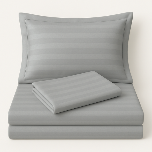 Light Grey striped 600 TC Bedding Set | 100% Cotton Sheets | Deep Pocket | 4-Piece Set