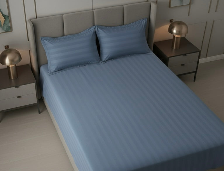 Denim blue striped 400 TC Bedding Set | 100% Cotton Sheets | Deep Pocket | 4-Piece Set