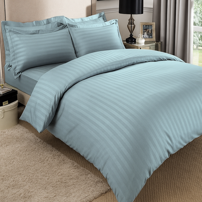 Light blue striped 600 TC Bedding Set | 100% Cotton Sheets | Deep Pocket | 4-Piece Set