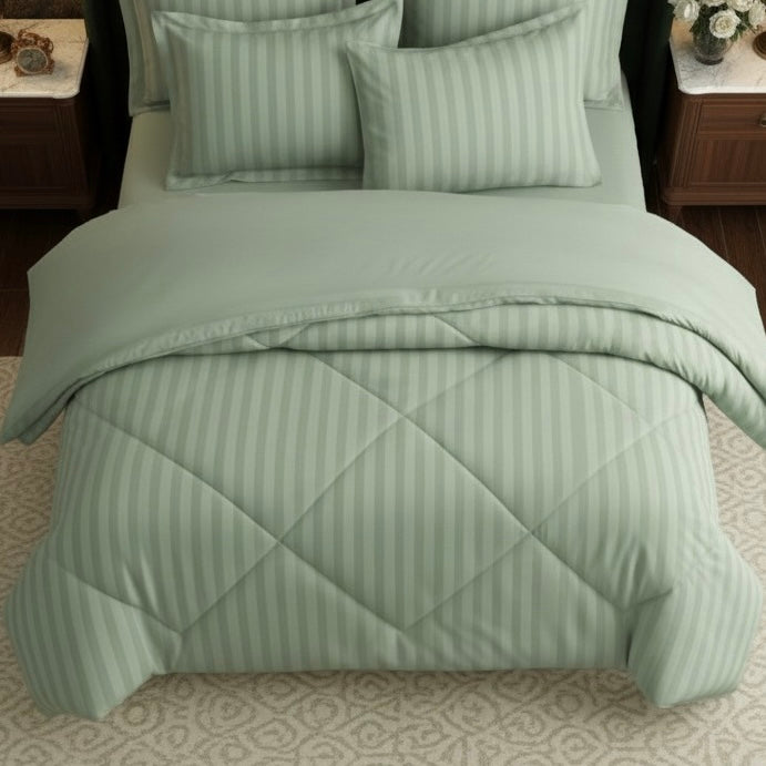 Mint green striped Double bed comforter | 400 TC ~ 100% Cotton