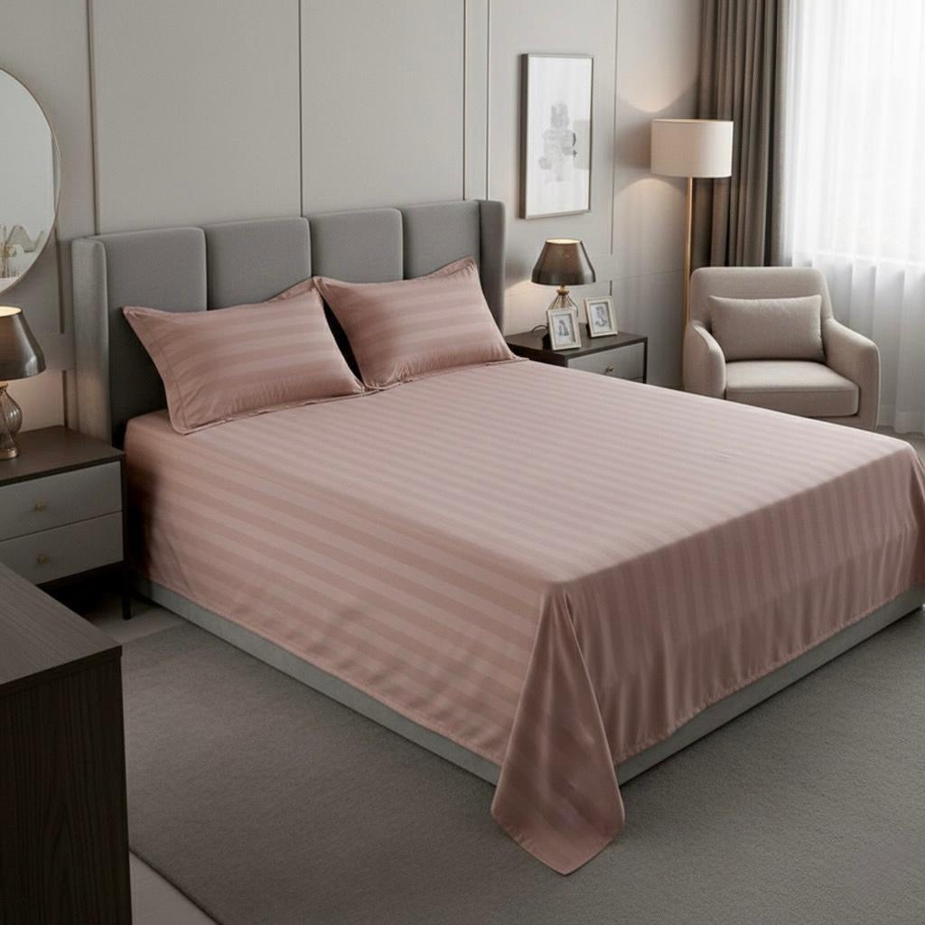 Peach striped 600 TC Bedding Set | 100% Cotton Sheets | Deep Pocket | 4-Piece Set