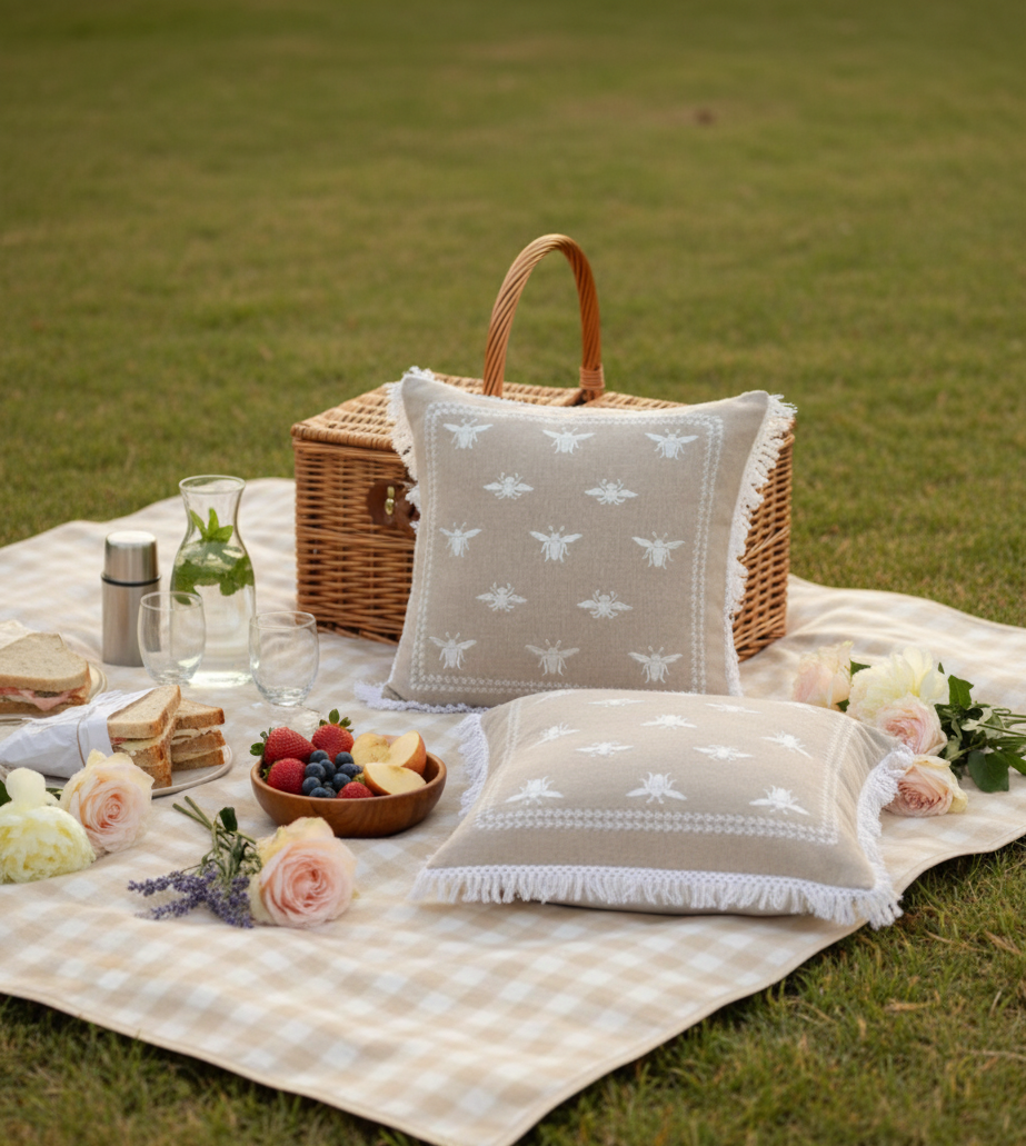 Honey Bee motif cushion cover 16” x 16” | Set of 2