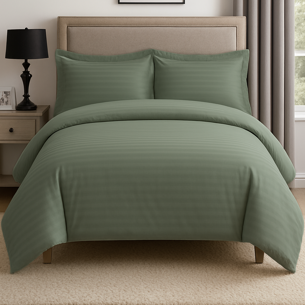 Sage striped 600 TC Bedding Set | 100% Cotton Sheets | Deep Pocket | 4-Piece Set