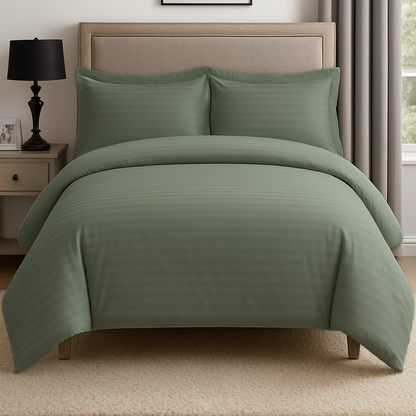 Sage striped 600 TC Bedding Set | 100% Cotton Sheets | Deep Pocket | 4-Piece Set