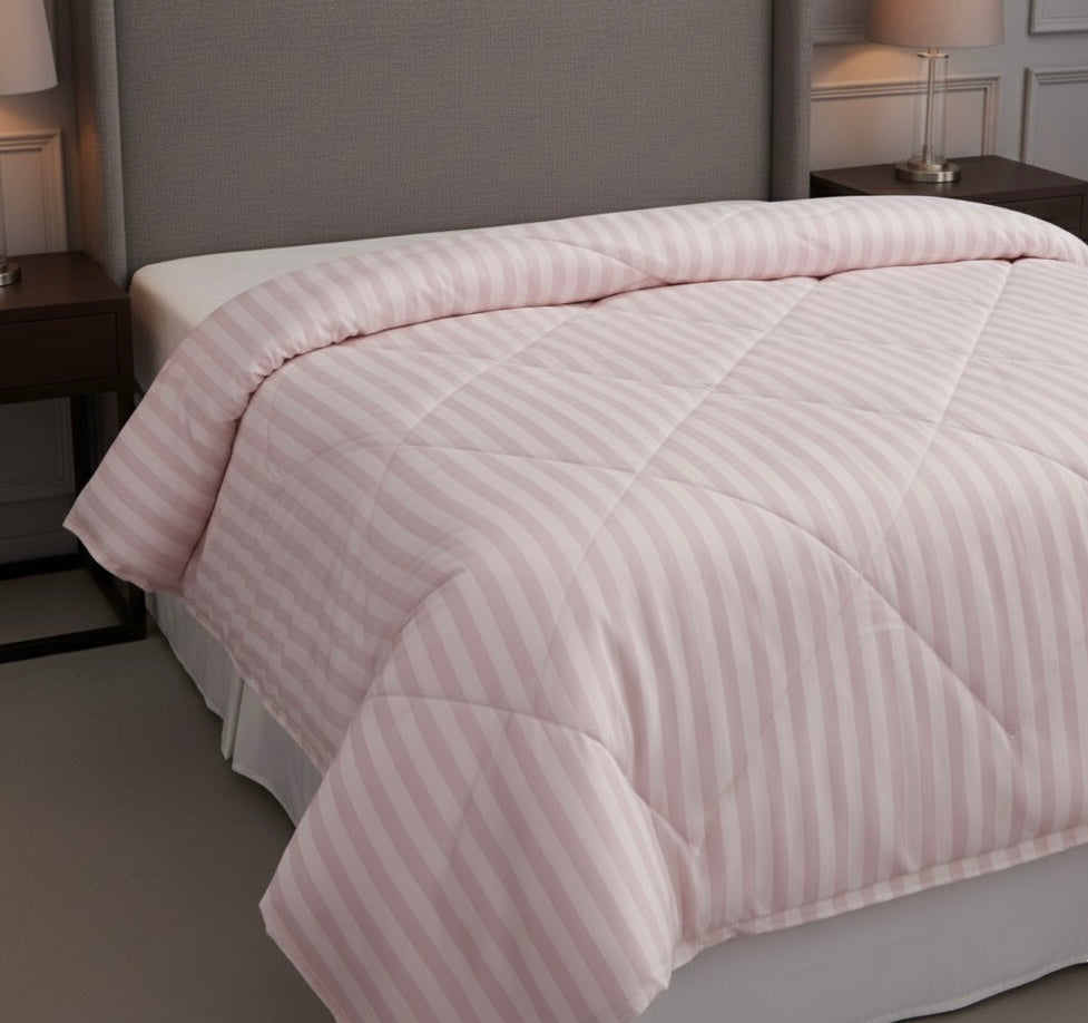 Light pink striped Double bed comforter | 400 TC ~ 100% Cotton
