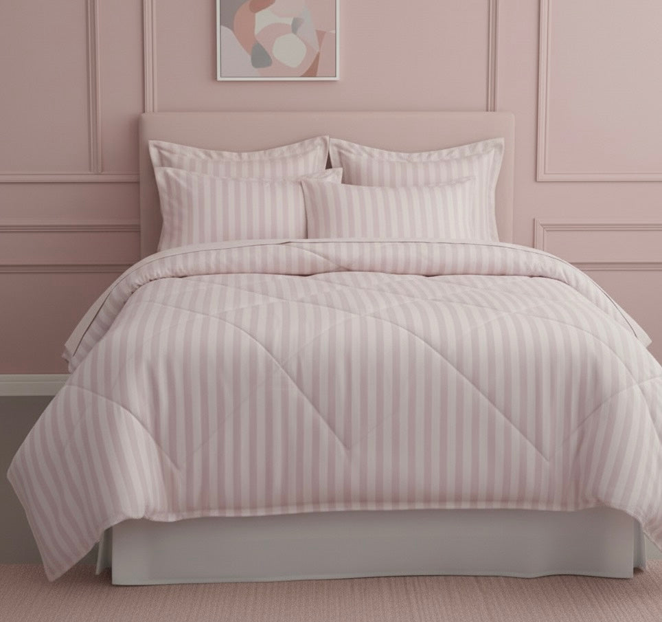 Light pink striped Double bed comforter | 400 TC ~ 100% Cotton