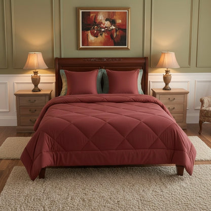 Christmas Special Red Comforter & Sage Green Striped Bedsheet Set (400 TC + 600 TC)