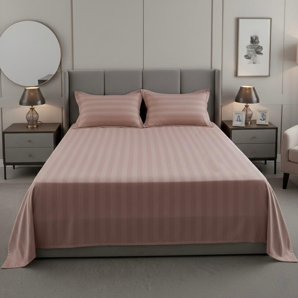 Peach striped 600 TC Bedding Set | 100% Cotton Sheets | Deep Pocket | 4-Piece Set