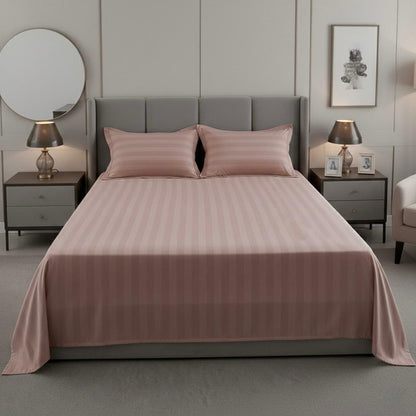 Peach striped 600 TC Bedding Set | 100% Cotton Sheets | Deep Pocket | 4-Piece Set