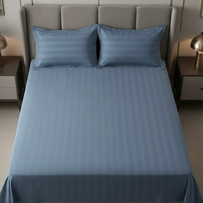 Denim blue striped 400 TC Bedding Set | 100% Cotton Sheets | Deep Pocket | 4-Piece Set
