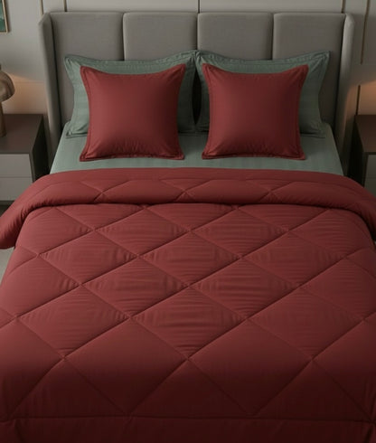 Christmas Special Red Comforter & Sage Green Striped Bedsheet Set (400 TC + 600 TC)