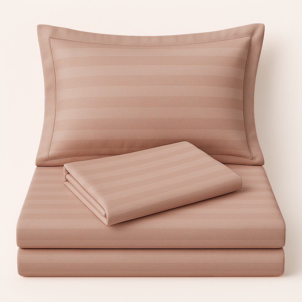 Peach striped 600 TC Bedding Set | 100% Cotton Sheets | Deep Pocket | 4-Piece Set
