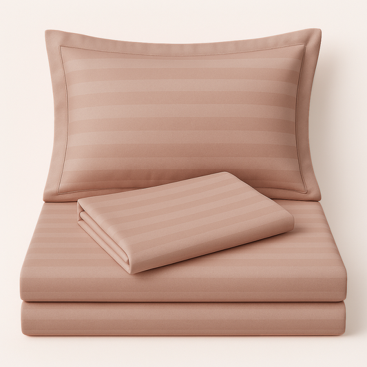 Peach striped 600 TC Bedding Set | 100% Cotton Sheets | Deep Pocket | 4-Piece Set