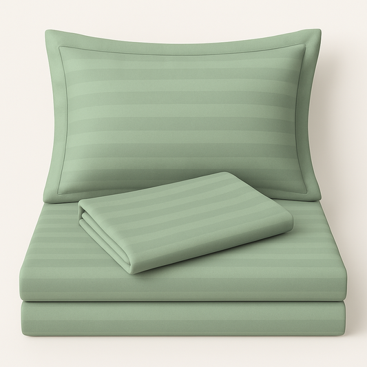 Sage striped 600 TC Bedding Set | 100% Cotton Sheets | Deep Pocket | 4-Piece Set