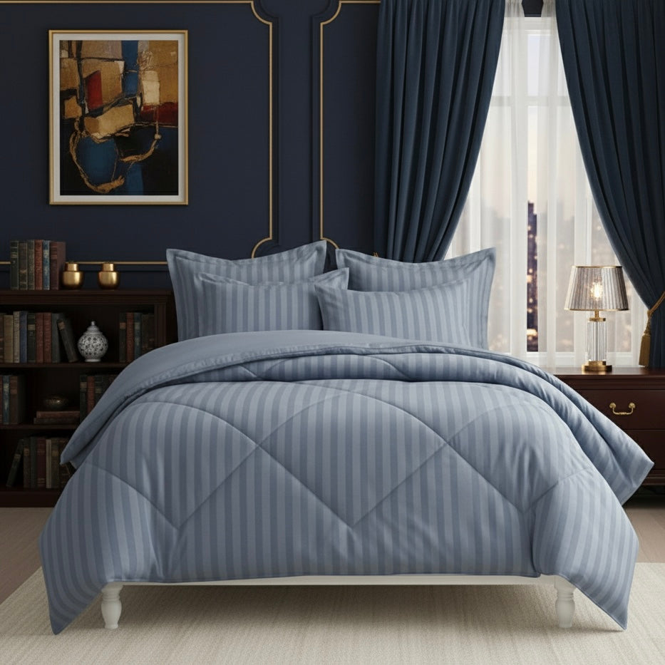 Denim blue striped Double bed comforter | 400 TC ~ 100% Cotton