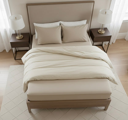 Ivory beige 5 pcs Luxury Complete bedding Set | Fitted, Flat Bedsheet, and Duvet cover