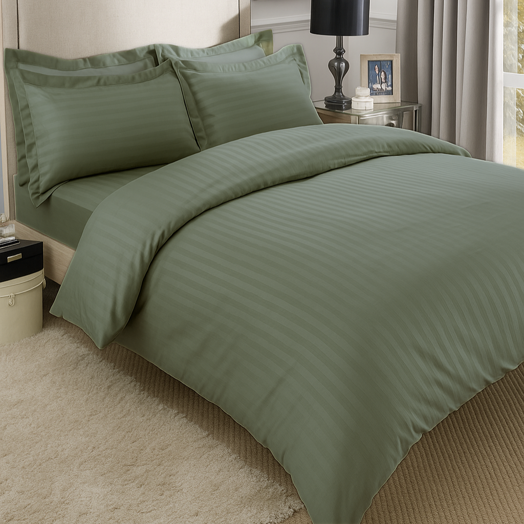 Sage striped 600 TC Bedding Set | 100% Cotton Sheets | Deep Pocket | 4-Piece Set