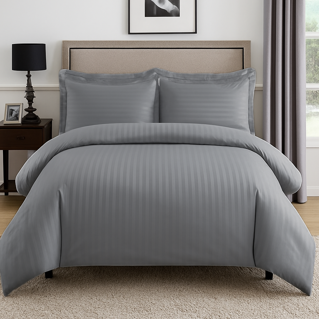 Light Grey striped 600 TC Bedding Set | 100% Cotton Sheets | Deep Pocket | 4-Piece Set