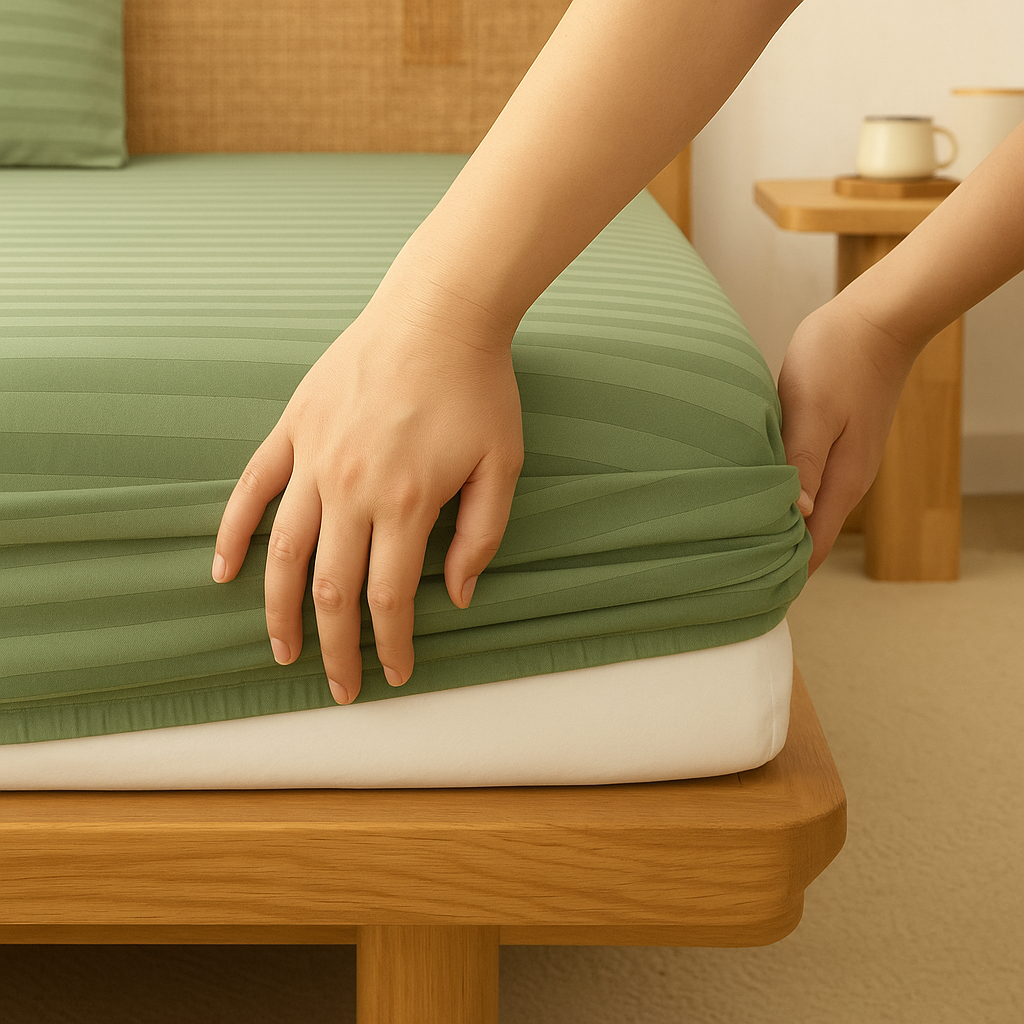 Sage striped 600 TC Bedding Set | 100% Cotton Sheets | Deep Pocket | 4-Piece Set