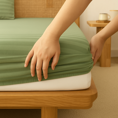 Sage striped 600 TC Bedding Set | 100% Cotton Sheets | Deep Pocket | 4-Piece Set