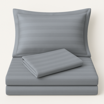 Light Grey striped 600 TC Bedding Set | 100% Cotton Sheets | Deep Pocket | 4-Piece Set