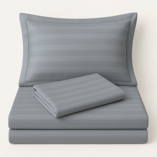 Light Grey striped 600 TC Bedding Set | 100% Cotton Sheets | Deep Pocket | 4-Piece Set