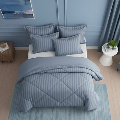 Denim blue striped Double bed comforter | 400 TC ~ 100% Cotton