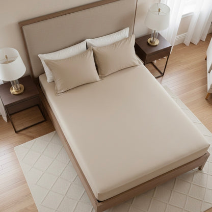 Ivory beige 5 pcs Luxury Complete bedding Set | Fitted, Flat Bedsheet, and Duvet cover