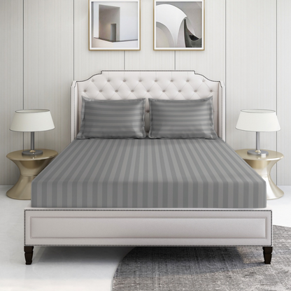 Light Grey striped 600 TC Bedding Set | 100% Cotton Sheets | Deep Pocket | 4-Piece Set