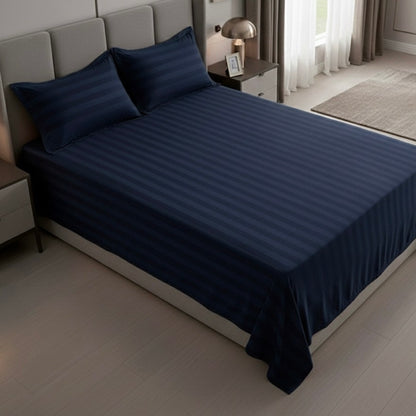 Dark blue striped 600 TC Bedding Set | 100% Cotton Sheets | Deep Pocket | 4-Piece Set