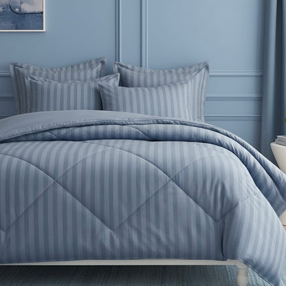 Denim blue striped Double bed comforter | 400 TC ~ 100% Cotton