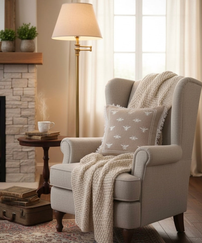 Honey Bee motif cushion cover 16” x 16” | Set of 2