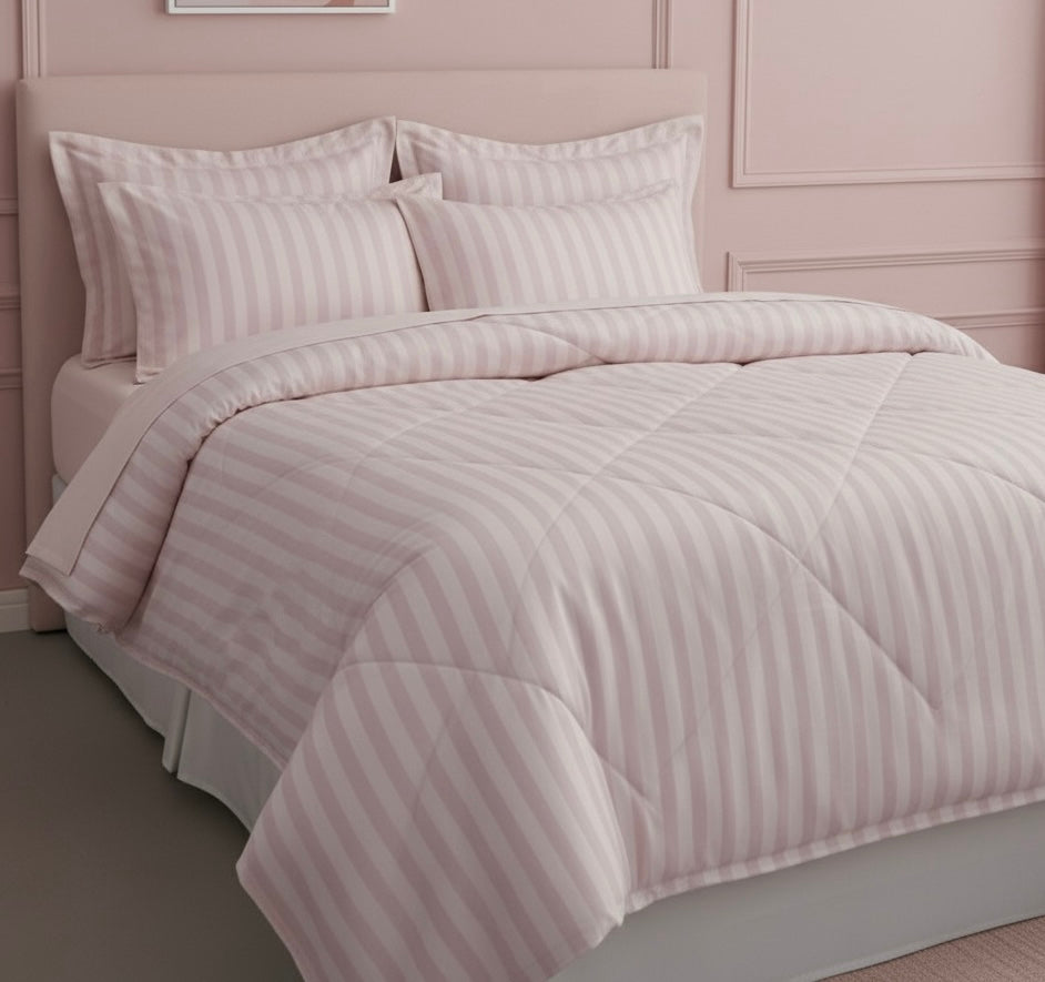 Light pink striped Double bed comforter | 400 TC ~ 100% Cotton