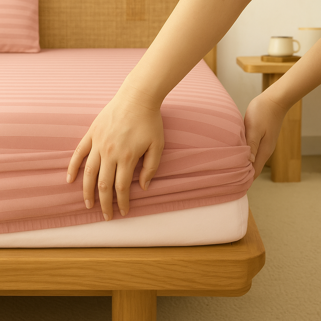 Peach striped 600 TC Bedding Set | 100% Cotton Sheets | Deep Pocket | 4-Piece Set