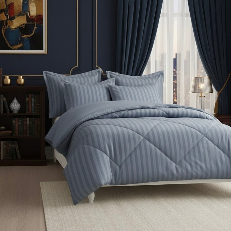 Denim blue striped Double bed comforter | 400 TC ~ 100% Cotton