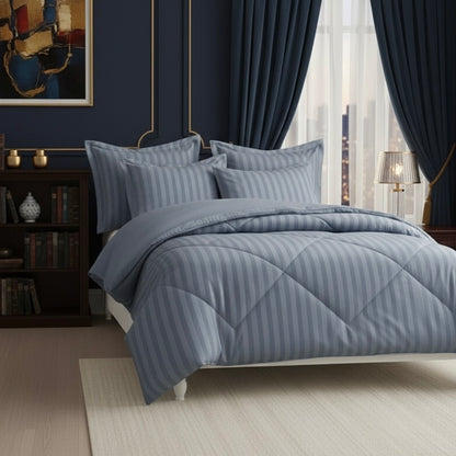 Denim blue striped Double bed comforter | 400 TC ~ 100% Cotton