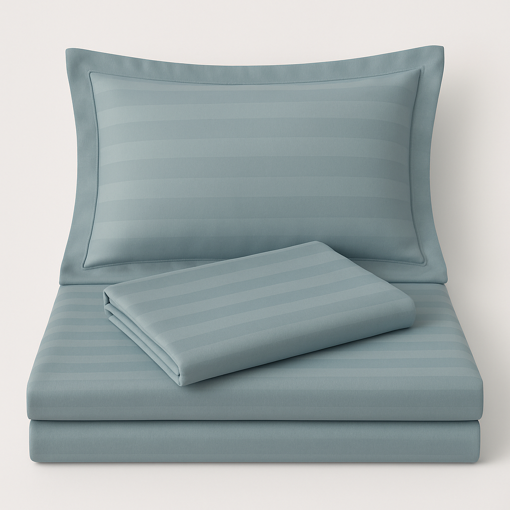 Light blue striped 600 TC Bedding Set | 100% Cotton Sheets | Deep Pocket | 4-Piece Set