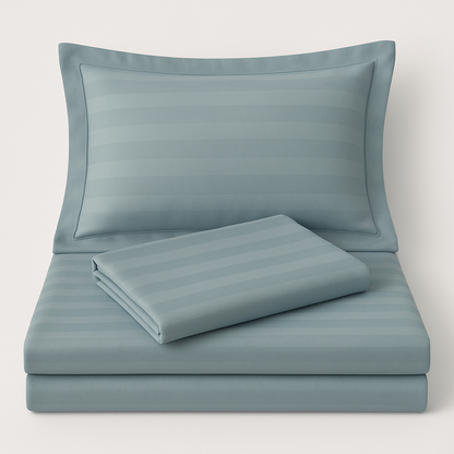 Light blue striped 600 TC Bedding Set | 100% Cotton Sheets | Deep Pocket | 4-Piece Set