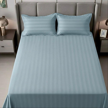 Light blue striped 600 TC Bedding Set | 100% Cotton Sheets | Deep Pocket | 4-Piece Set
