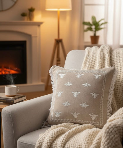 Honey Bee motif cushion cover 16” x 16” | Set of 2