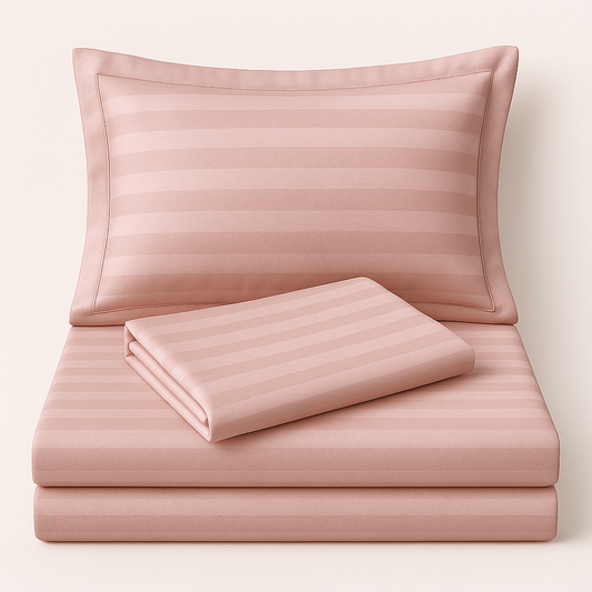 Peach striped 600 TC Bedding Set | 100% Cotton Sheets | Deep Pocket | 4-Piece Set