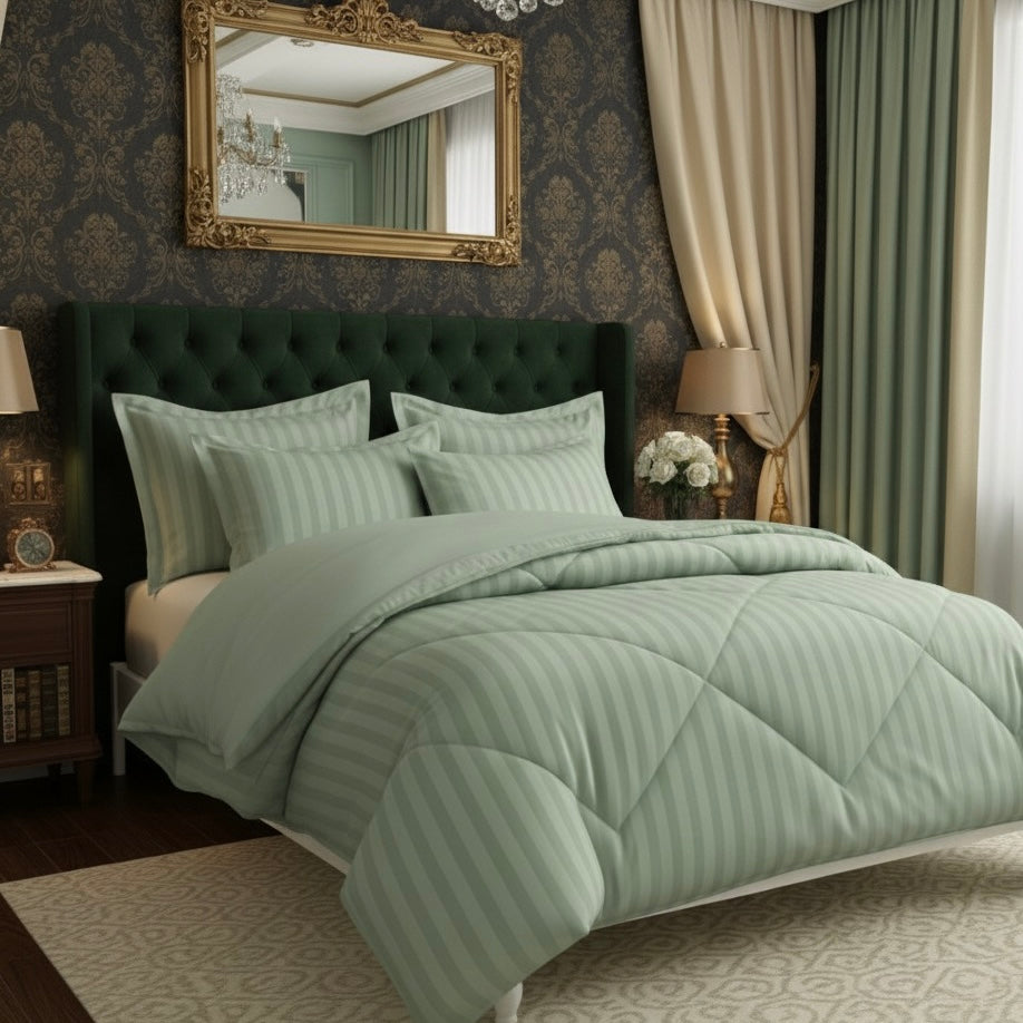Mint green striped Double bed comforter | 400 TC ~ 100% Cotton